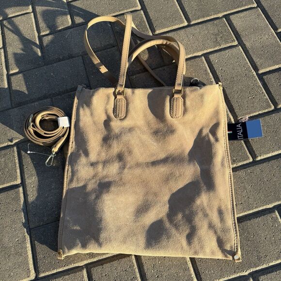 NWT Viola Castellani Suede Tote Crossbody Shoulder Bag Beige Cappuccino ITALY - Picture 4 of 10